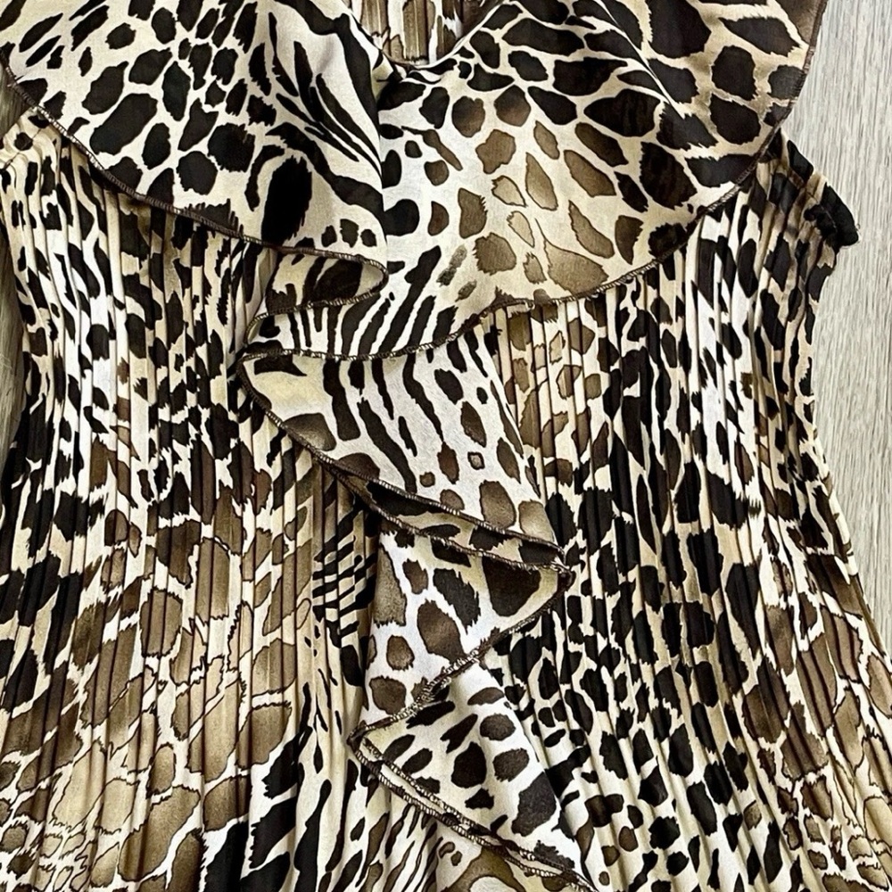 Sunny Leigh Animal Print Dress Sz S Sheer Chiffon Pleated Baddie Office Siren - Picture 5 of 13